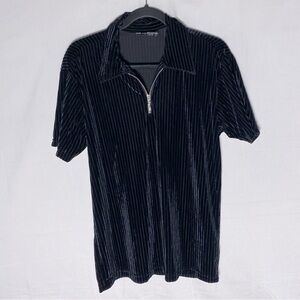 Vintage 90s Positano Black Ribbed Velour Night At The Roxbury Shirt M